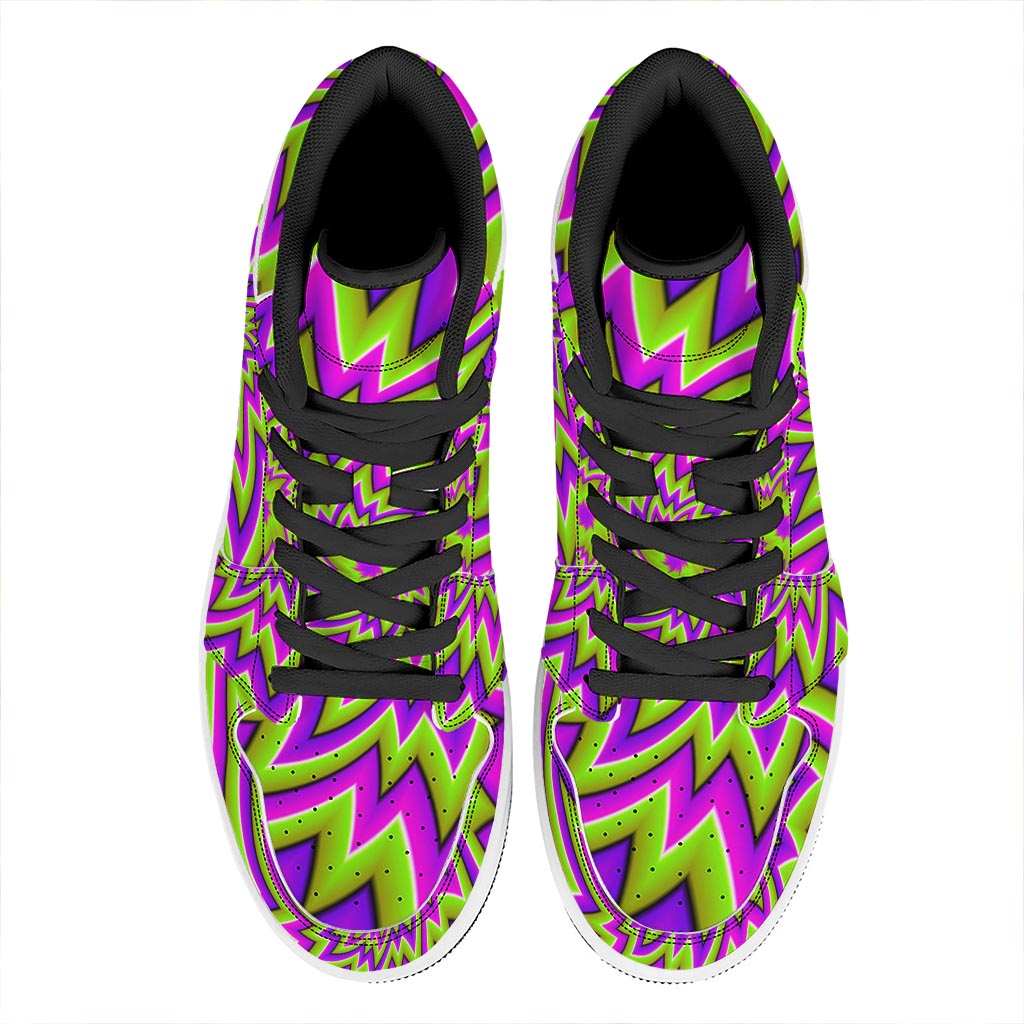 Green Big Bang Moving Optical Illusion High Top Leather Sneakers
