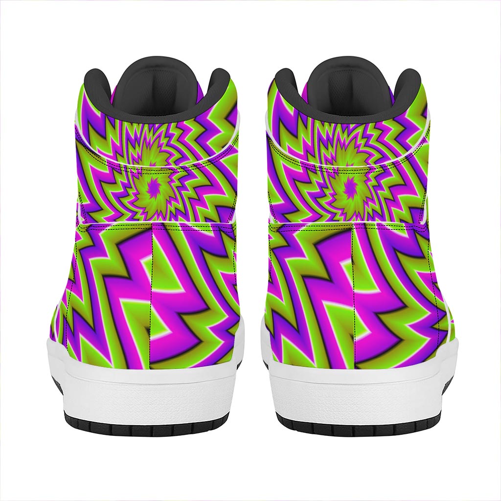 Green Big Bang Moving Optical Illusion High Top Leather Sneakers