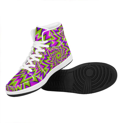 Green Big Bang Moving Optical Illusion High Top Leather Sneakers