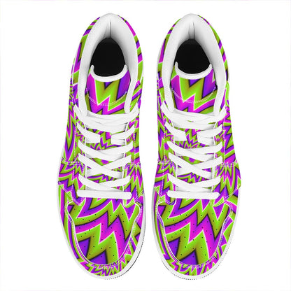 Green Big Bang Moving Optical Illusion High Top Leather Sneakers