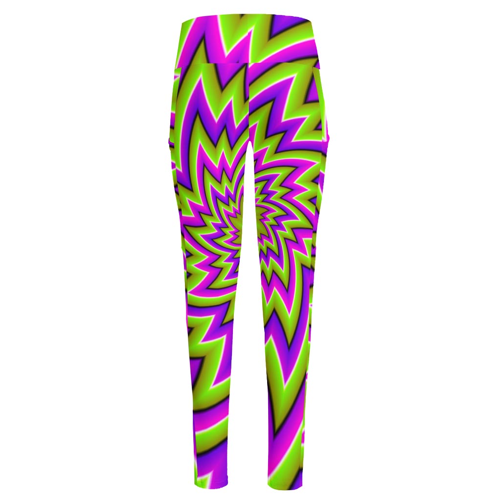 Green Big Bang Moving Optical Illusion High-Waisted Pocket Leggings