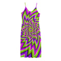 Green Big Bang Moving Optical Illusion Jersey Midi Cami Dress