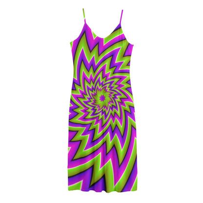 Green Big Bang Moving Optical Illusion Jersey Midi Cami Dress