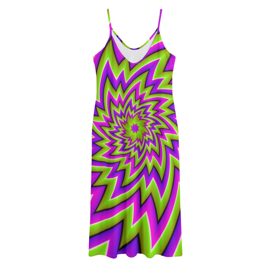 Green Big Bang Moving Optical Illusion Jersey Midi Cami Dress