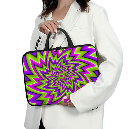 Green Big Bang Moving Optical Illusion Laptop Sleeve With Handle