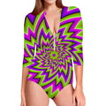 Green Big Bang Moving Optical Illusion Long Sleeve Swimsuit