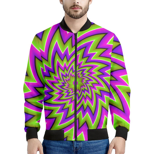 Green Big Bang Moving Optical Illusion Men's Bomber Jacket