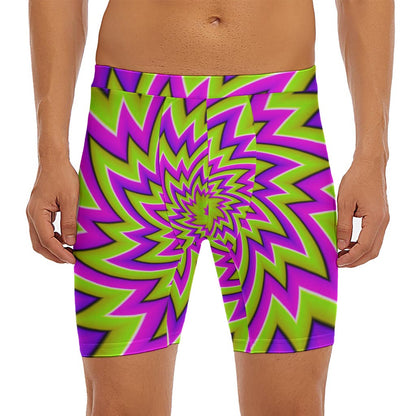 Green Big Bang Moving Optical Illusion Men's Long Boxer Briefs
