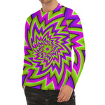Green Big Bang Moving Optical Illusion Men's Long Sleeve Rash Guard