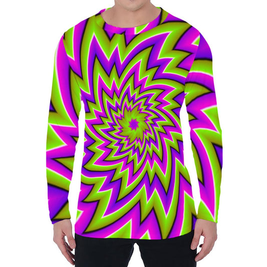 Green Big Bang Moving Optical Illusion Men's Long Sleeve T-Shirt