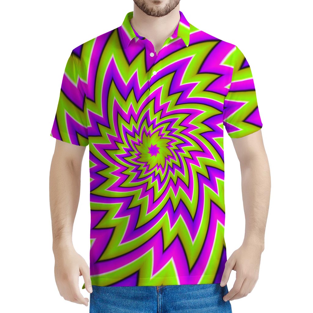 Green Big Bang Moving Optical Illusion Men's Polo Shirt