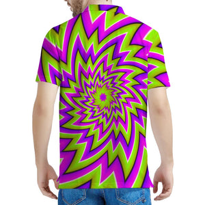 Green Big Bang Moving Optical Illusion Men's Polo Shirt