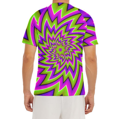 Green Big Bang Moving Optical Illusion Men's Short Sleeve Rash Guard