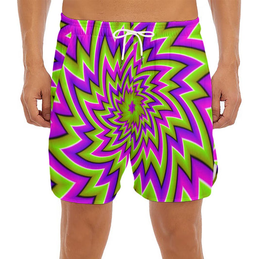 Green Big Bang Moving Optical Illusion Men's Split Running Shorts