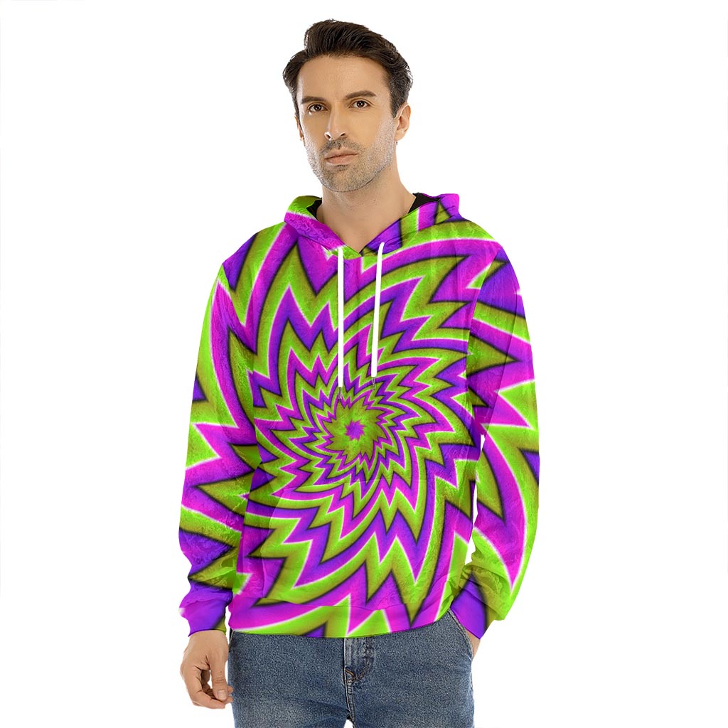 Green Big Bang Moving Optical Illusion Men's Velvet Pullover Hoodie