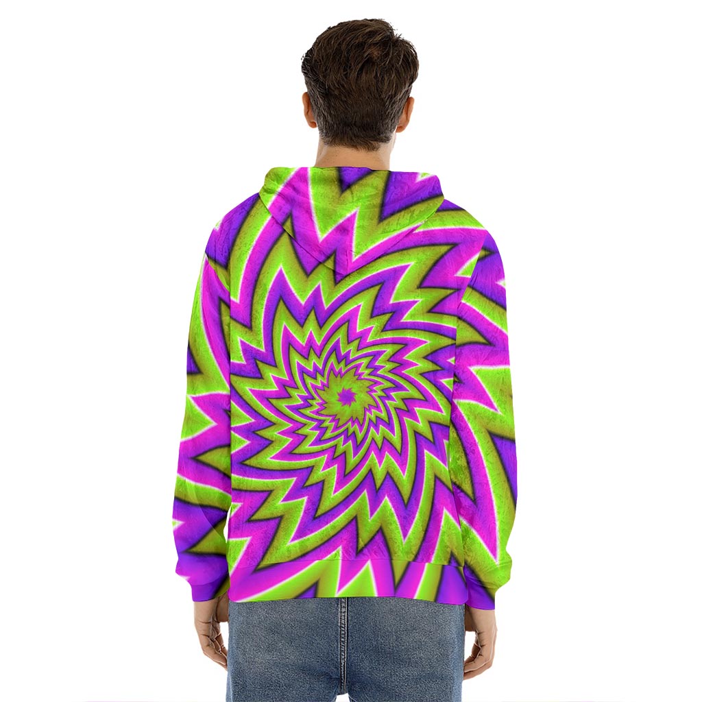 Green Big Bang Moving Optical Illusion Men's Velvet Pullover Hoodie