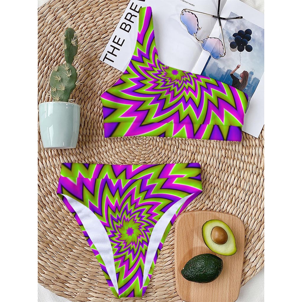 Green Big Bang Moving Optical Illusion One Shoulder Bikini Top