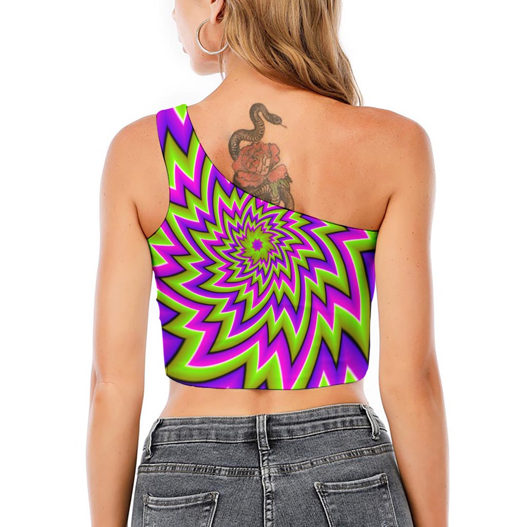 Green Big Bang Moving Optical Illusion One Shoulder Crop Top