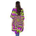 Green Big Bang Moving Optical Illusion Open Front Beach Cover Up