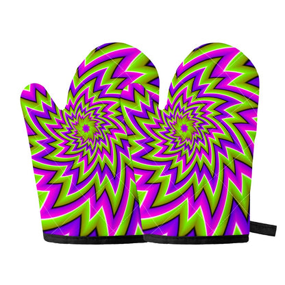 Green Big Bang Moving Optical Illusion Oven Mitts