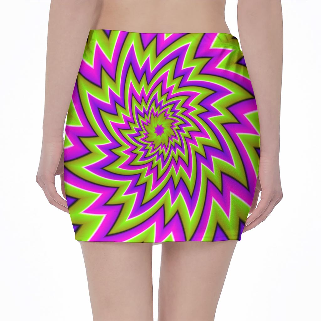 Green Big Bang Moving Optical Illusion Pencil Mini Skirt