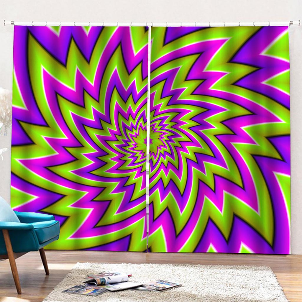 Green Big Bang Moving Optical Illusion Pencil Pleat Curtains