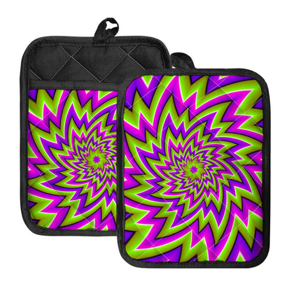 Green Big Bang Moving Optical Illusion Pot Holders With Pocket