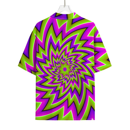 Green Big Bang Moving Optical Illusion Rayon Hawaiian Shirt