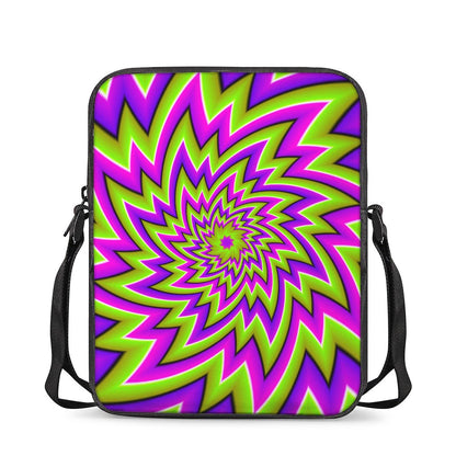 Green Big Bang Moving Optical Illusion Rectangular Crossbody Bag
