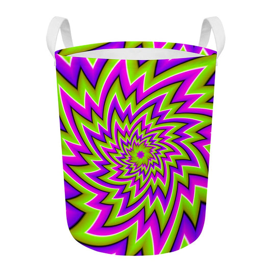 Green Big Bang Moving Optical Illusion Round Laundry Basket