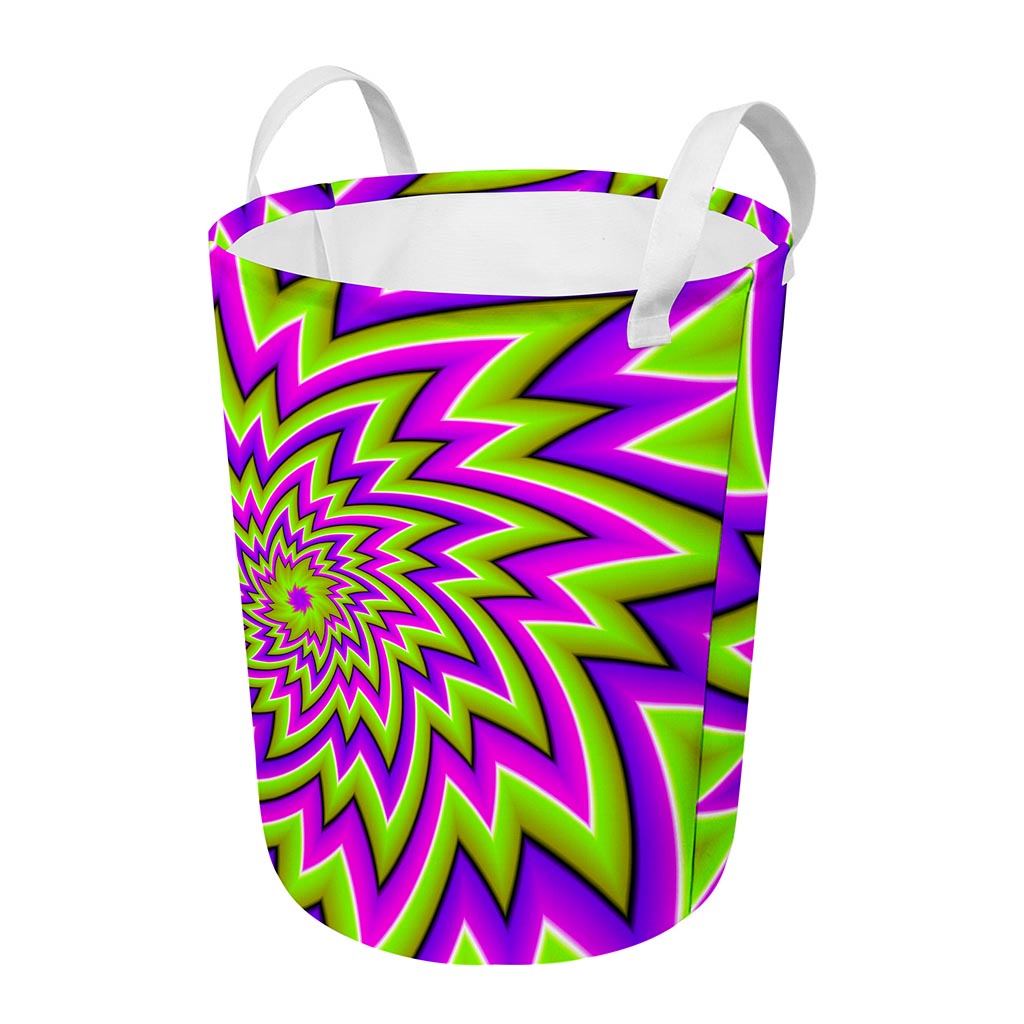 Green Big Bang Moving Optical Illusion Round Laundry Basket