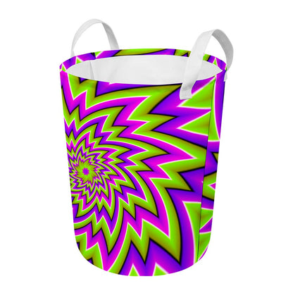 Green Big Bang Moving Optical Illusion Round Laundry Basket