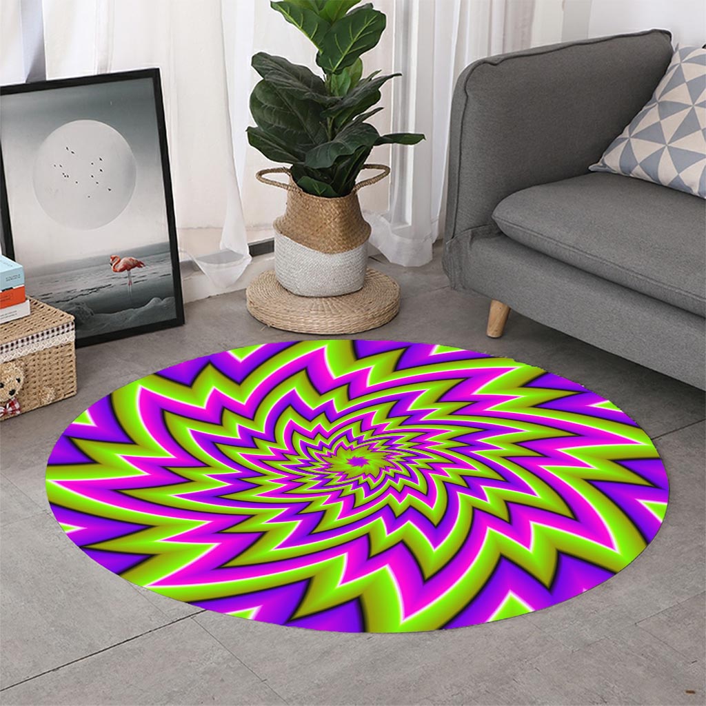 Green Big Bang Moving Optical Illusion Round Rug