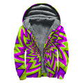 Green Big Bang Moving Optical Illusion Sherpa Lined Zip Up Hoodie