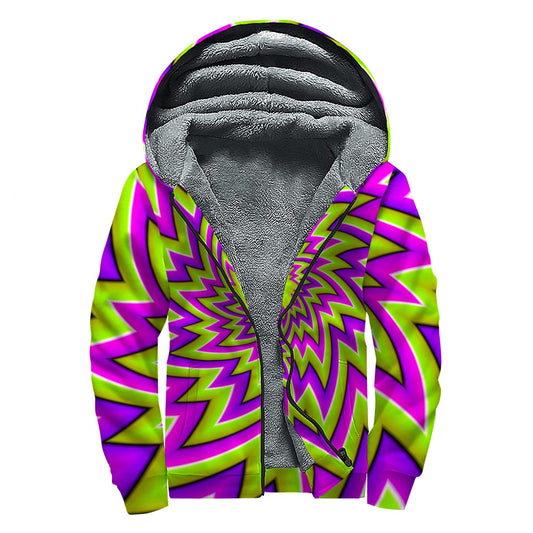 Green Big Bang Moving Optical Illusion Sherpa Lined Zip Up Hoodie