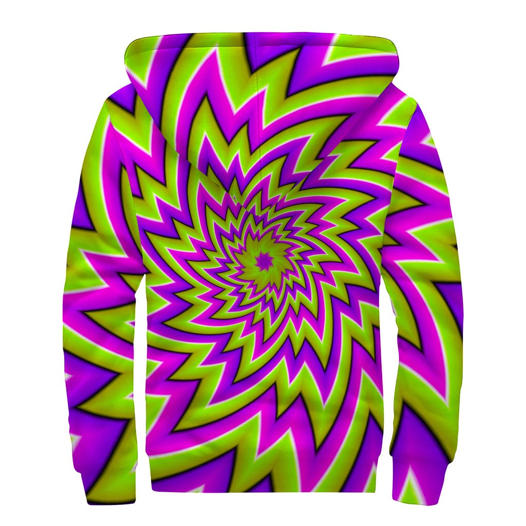Green Big Bang Moving Optical Illusion Sherpa Lined Zip Up Hoodie