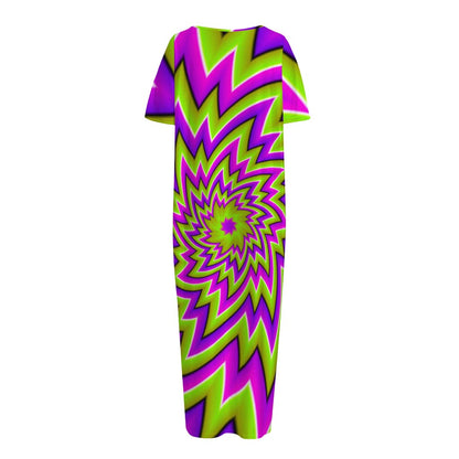 Green Big Bang Moving Optical Illusion Short Sleeve Long Nightdress