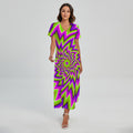 Green Big Bang Moving Optical Illusion Short Sleeve Maxi Dress