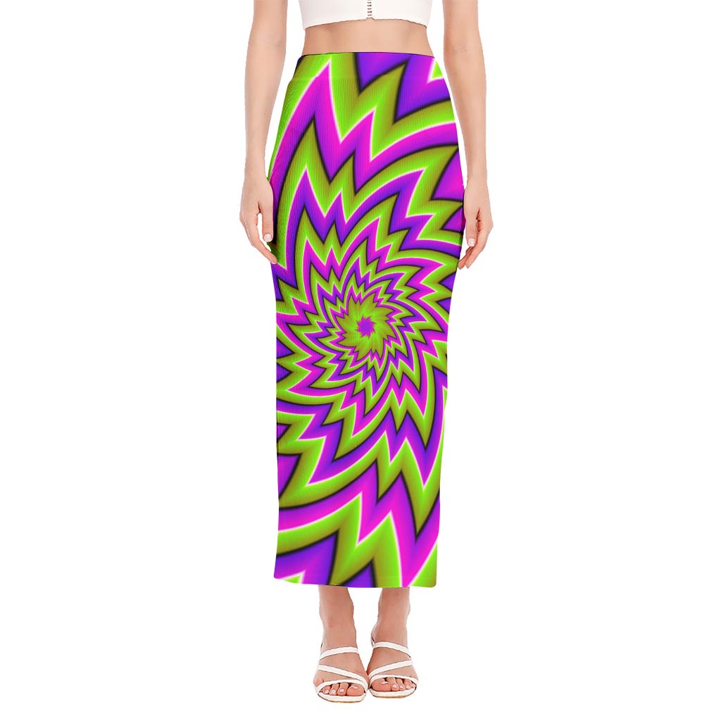 Green Big Bang Moving Optical Illusion Side Slit Maxi Skirt