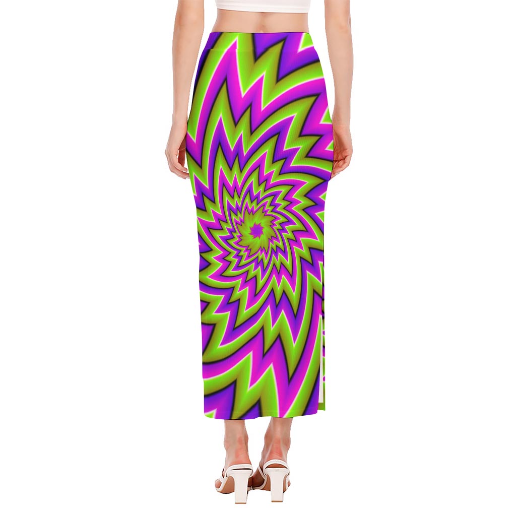 Green Big Bang Moving Optical Illusion Side Slit Maxi Skirt