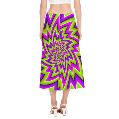 Green Big Bang Moving Optical Illusion Side Slit Midi Skirt