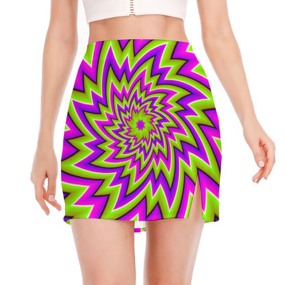 Green Big Bang Moving Optical Illusion Side Slit Mini Skirt