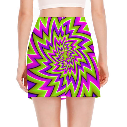 Green Big Bang Moving Optical Illusion Side Slit Mini Skirt