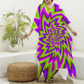 Green Big Bang Moving Optical Illusion Silk V-Neck Kaftan Dress