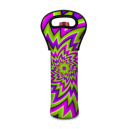 Green Big Bang Moving Optical Illusion Single Neoprene Wine Tote