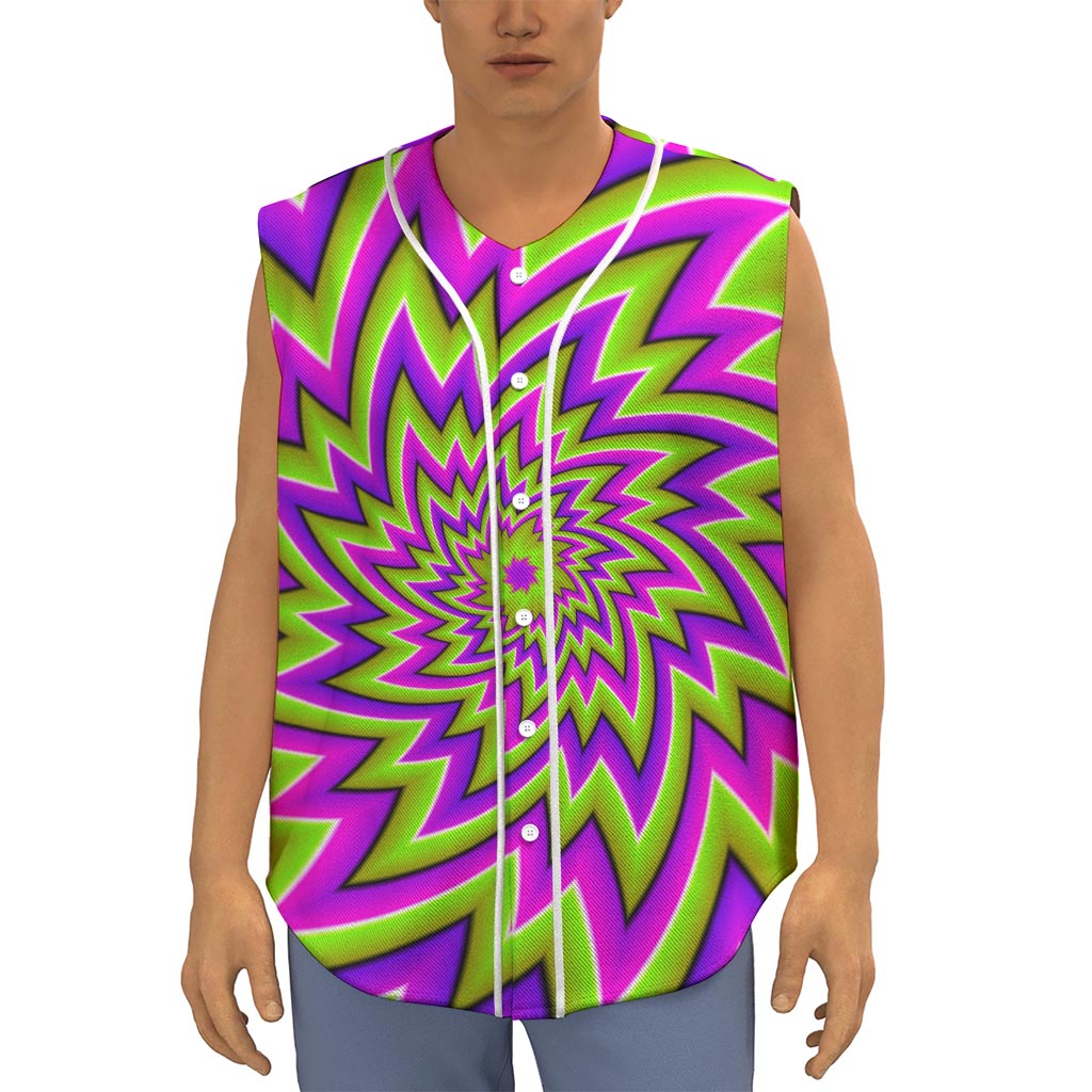 Green Big Bang Moving Optical Illusion Sleeveless Baseball Jersey