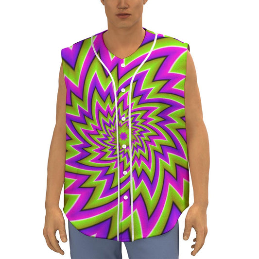Green Big Bang Moving Optical Illusion Sleeveless Baseball Jersey