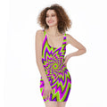 Green Big Bang Moving Optical Illusion Sleeveless Bodycon Dress