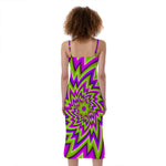 Green Big Bang Moving Optical Illusion Slim Fit Midi Cami Dress