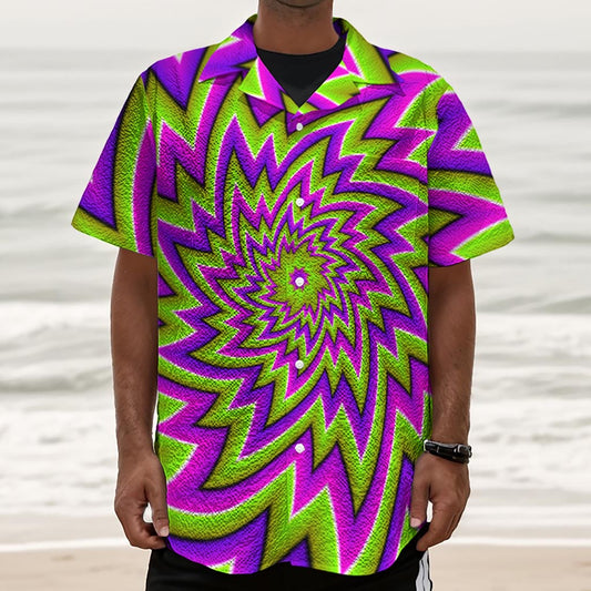 Green Big Bang Moving Optical Illusion Textured Short Sleeve Shirt
